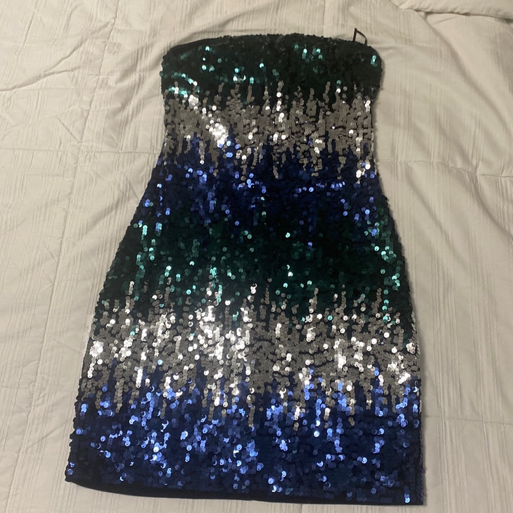 Sequin strapless mini dress, perfect for NYE